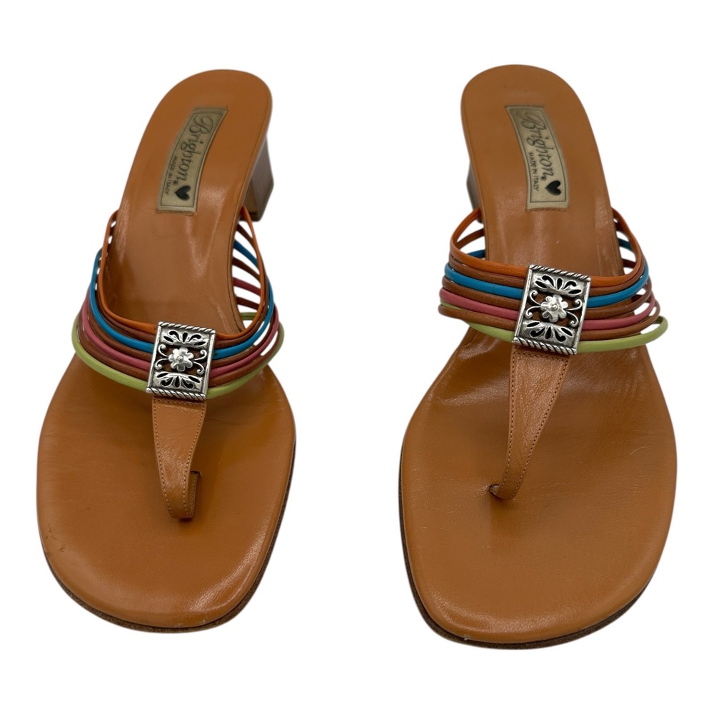 Brighton Kendal Women's Orange Leather Multi-Strap Heeled Thong Sandals Size 10